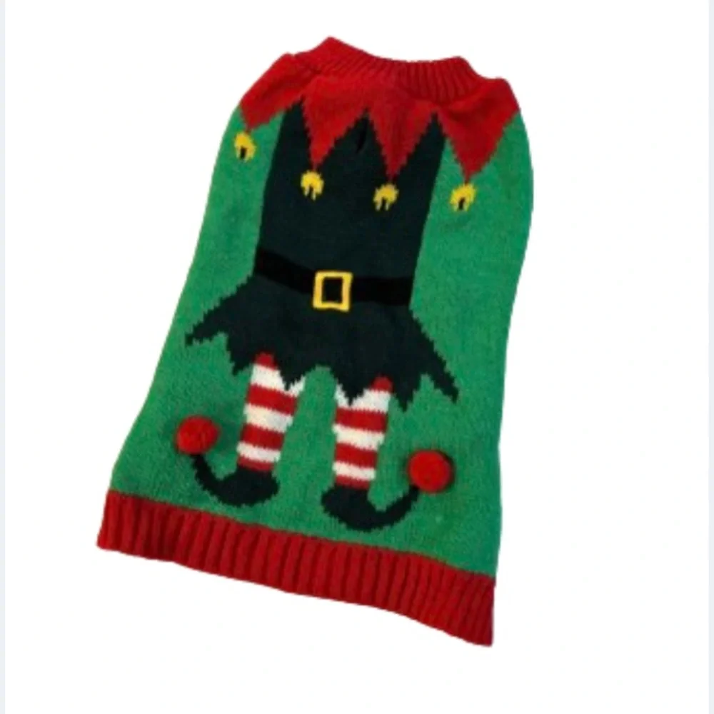 Green Knit Elf Ugly Christmas Dog Sweater